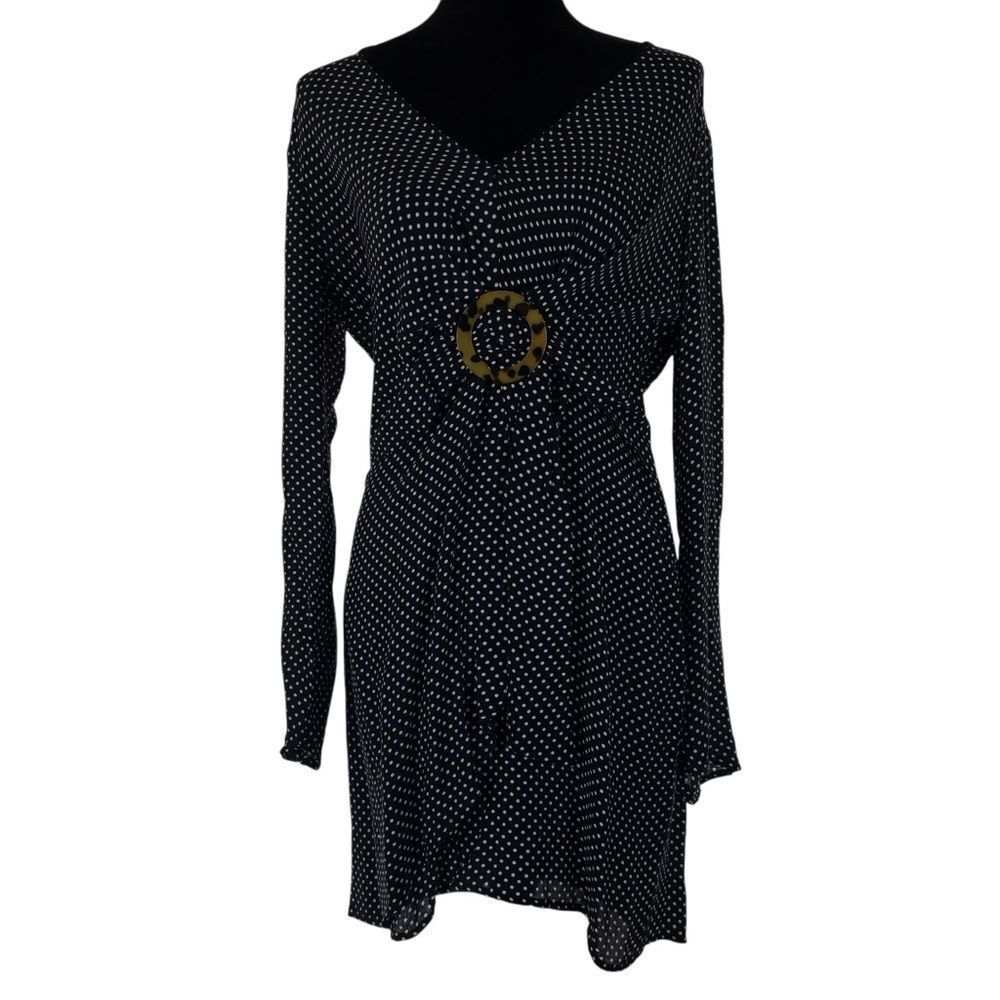 Topshop Navy and White Polka Dot V-Neck Long Sleeve Dress in Ladies Size 6